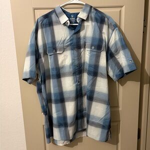 Kuhl Men's Blue and White Plaid Button Down Shirt